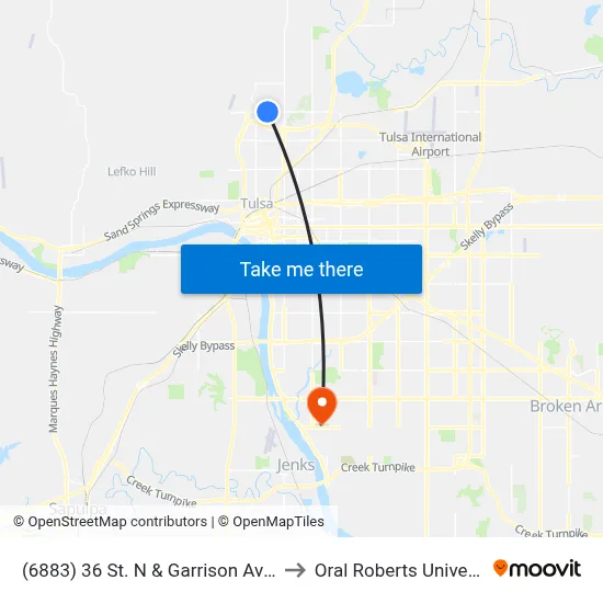 (6883) 36 St. N & Garrison Ave. Eb to Oral Roberts University map