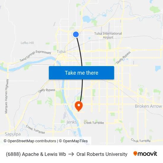 (6888) Apache & Lewis Wb to Oral Roberts University map