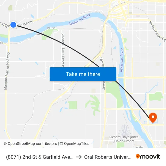 (8071) 2nd St & Garfield Ave Eb to Oral Roberts University map