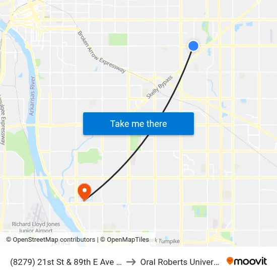 (8279) 21st St & 89th E Ave Wb to Oral Roberts University map