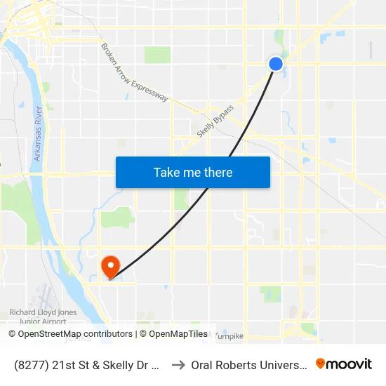 (8277) 21st St & Skelly Dr Wb to Oral Roberts University map