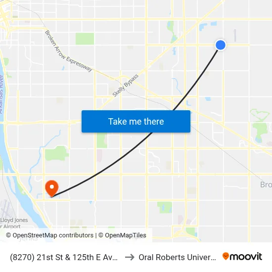 (8270) 21st St & 125th E Ave Eb to Oral Roberts University map