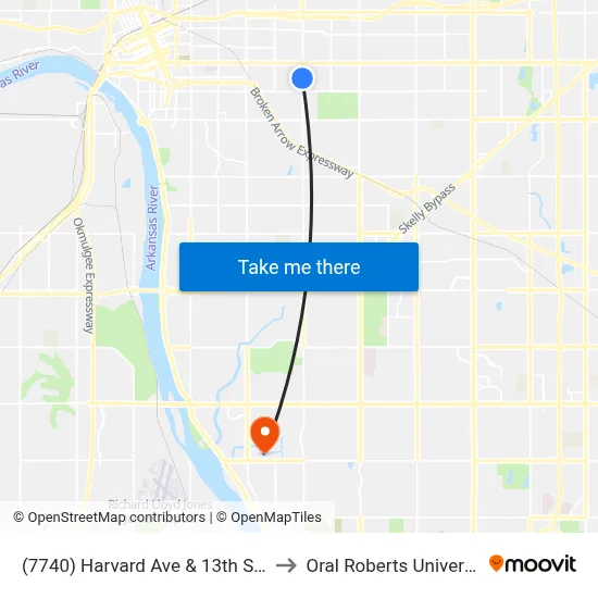 (7740) Harvard Ave & 13th St Sb to Oral Roberts University map