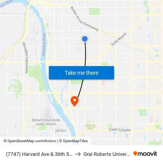 (7747) Harvard Ave & 36th St Sb to Oral Roberts University map