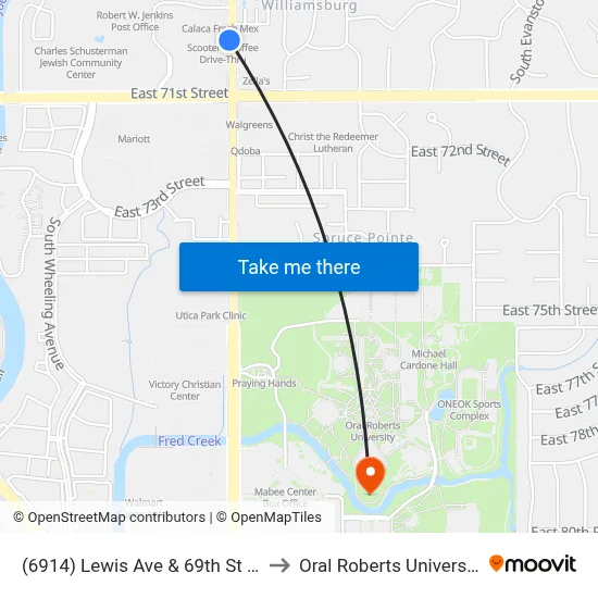 (6914) Lewis Ave & 69th St Sb to Oral Roberts University map