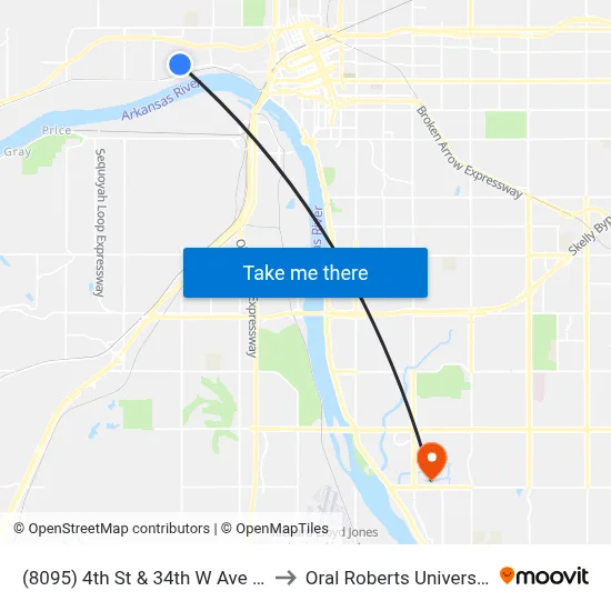 (8095) 4th St & 34th W Ave Eb to Oral Roberts University map