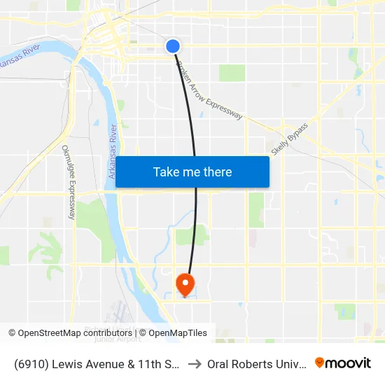 (6910) Lewis Avenue & 11th Street Sb to Oral Roberts University map