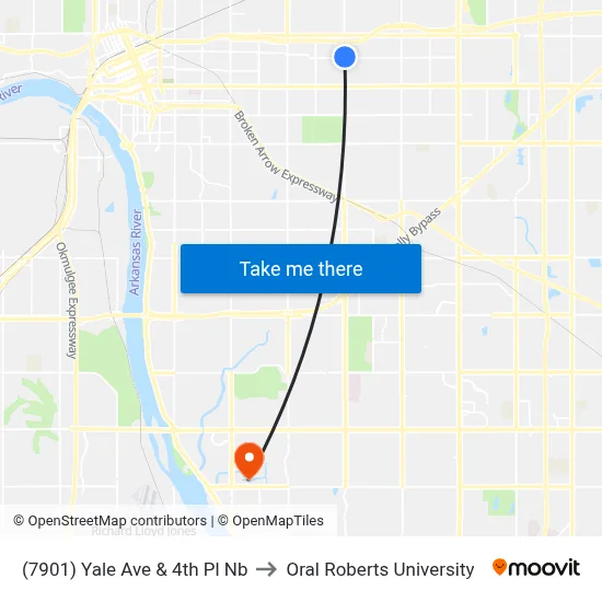 (7901) Yale Ave & 4th Pl Nb to Oral Roberts University map