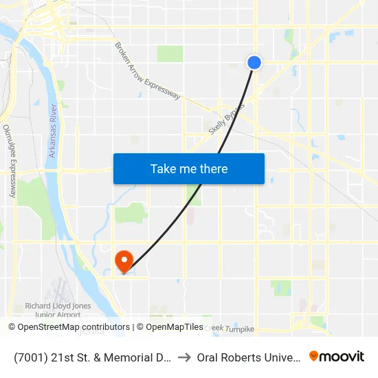 (7001) 21st St. & Memorial Dr. Wb to Oral Roberts University map