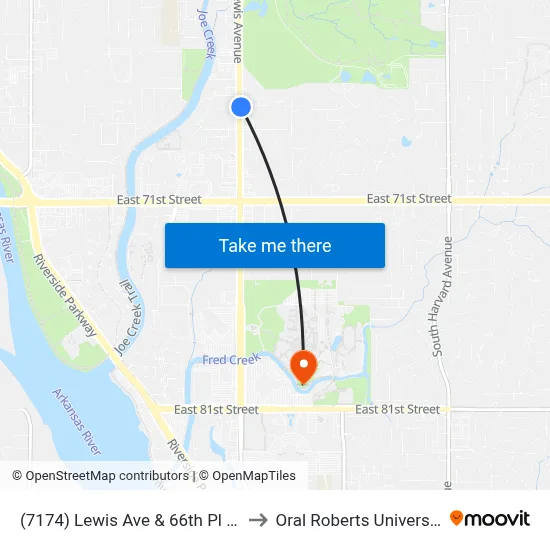 (7174) Lewis Ave & 66th Pl Nb to Oral Roberts University map