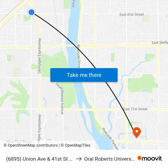 (6895) Union Ave & 41st St Nb to Oral Roberts University map