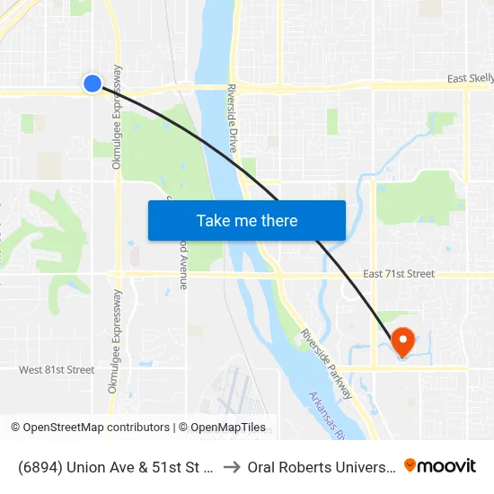 (6894) Union Ave & 51st St Nb to Oral Roberts University map