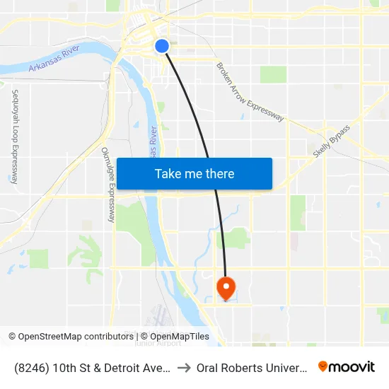 (8246) 10th St & Detroit Ave Eb to Oral Roberts University map