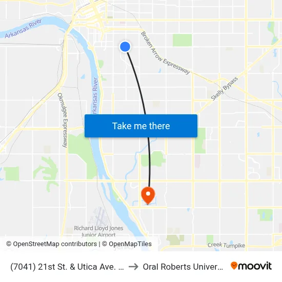 (7041) 21st St. & Utica Ave. Wb to Oral Roberts University map
