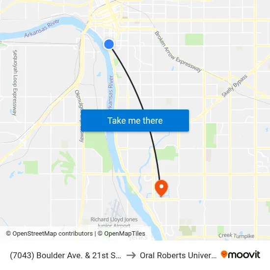 (7043) Boulder Ave. & 21st St. Nb to Oral Roberts University map
