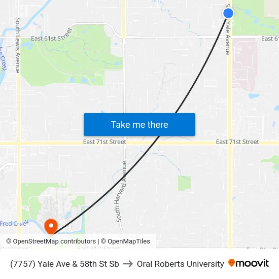 (7757) Yale Ave & 58th St Sb to Oral Roberts University map