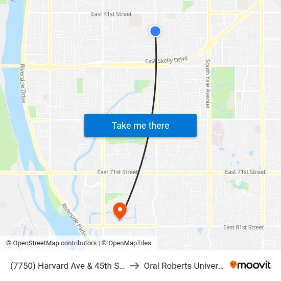 (7750) Harvard Ave & 45th St Sb to Oral Roberts University map