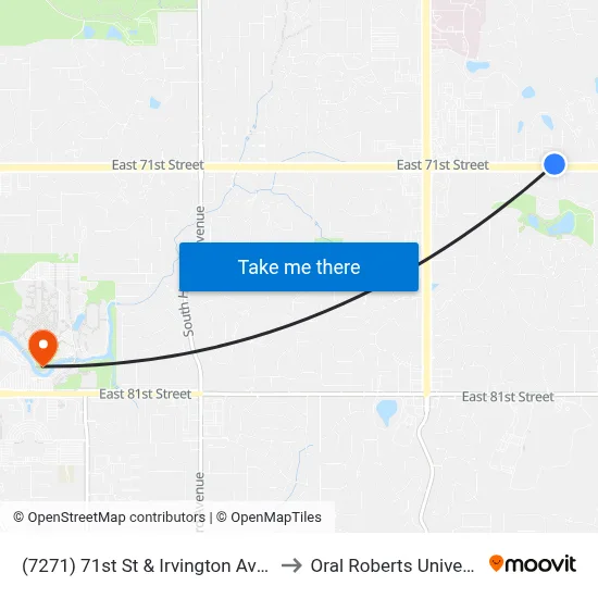 (7271) 71st St & Irvington Ave Wb to Oral Roberts University map