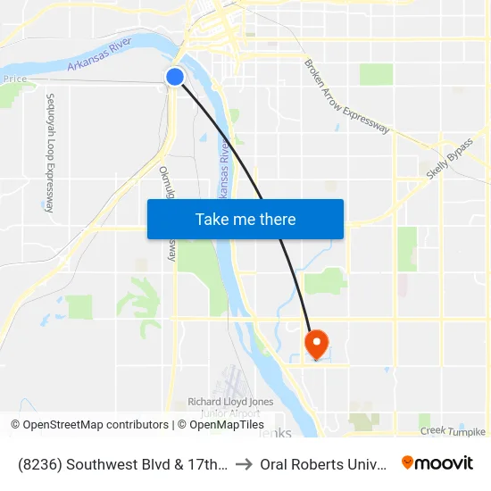 (8236) Southwest Blvd & 17th St Nb to Oral Roberts University map