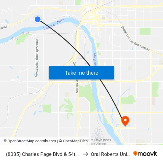 (8085) Charles Page Blvd & 54th W Ave Eb to Oral Roberts University map