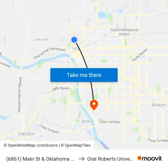 (6861) Main St & Oklahoma St Nb to Oral Roberts University map