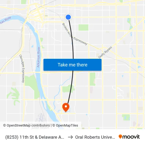 (8253) 11th St & Delaware Ave Eb to Oral Roberts University map