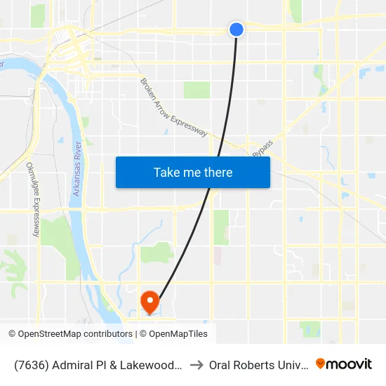 (7636) Admiral Pl & Lakewood Ave Wb to Oral Roberts University map