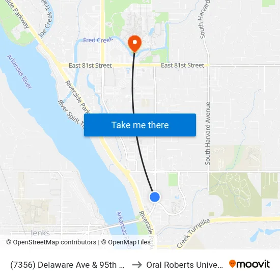 (7356) Delaware Ave & 95th St Wb to Oral Roberts University map