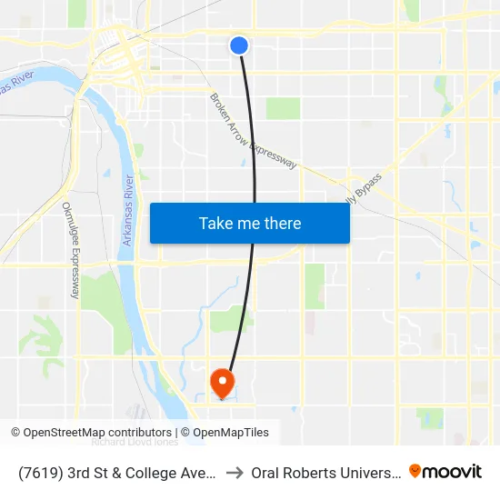 (7619) 3rd St & College Ave Eb to Oral Roberts University map