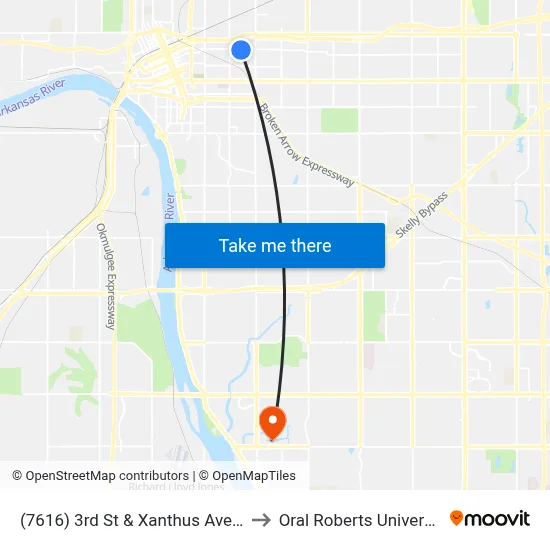 (7616) 3rd St & Xanthus Ave Eb to Oral Roberts University map