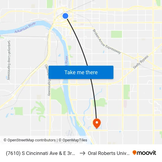 (7610) S Cincinnati Ave & E 3rd St S Eb to Oral Roberts University map