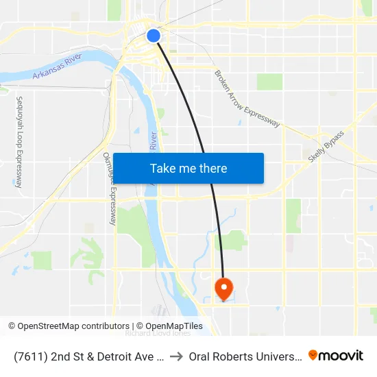 (7611) 2nd St & Detroit Ave Eb to Oral Roberts University map
