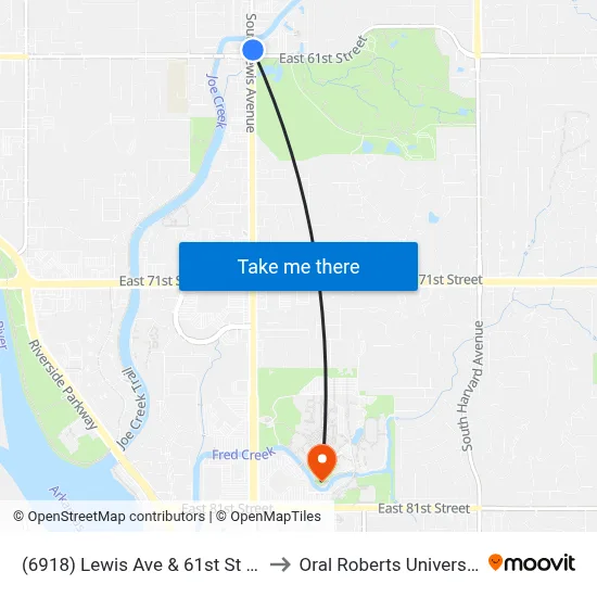 (6918) Lewis Ave & 61st St Nb to Oral Roberts University map