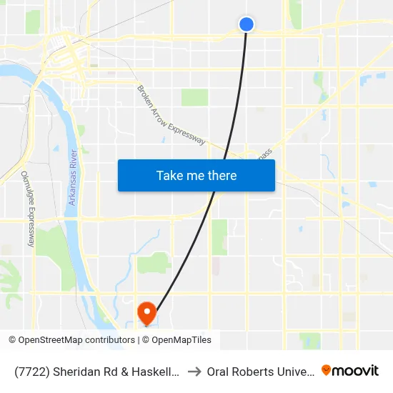 (7722) Sheridan Rd & Haskell Pl Nb to Oral Roberts University map