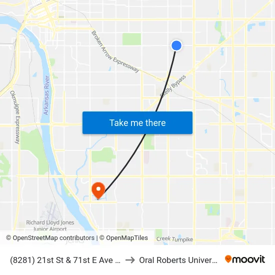 (8281) 21st St & 71st E Ave Wb to Oral Roberts University map