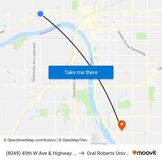 (8049) 49th W Ave & Highway 412 Sb to Oral Roberts University map
