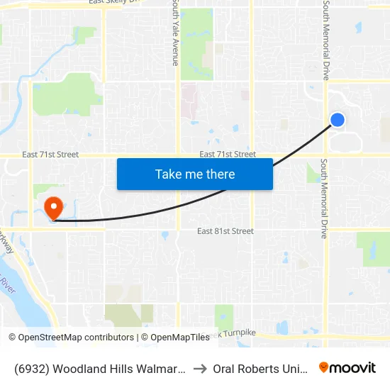 (6932) Woodland Hills Walmart Subhub to Oral Roberts University map