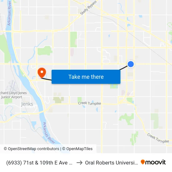 (6933) 71st & 109th E Ave Eb to Oral Roberts University map
