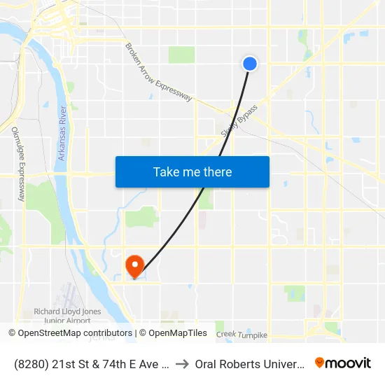 (8280) 21st St & 74th E Ave Wb to Oral Roberts University map