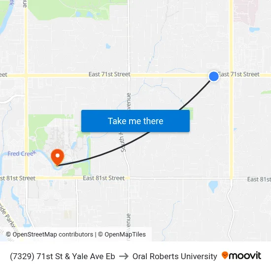 (7329) 71st St & Yale Ave Eb to Oral Roberts University map