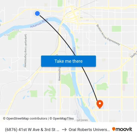 (6876) 41st W Ave & 3rd St Nb to Oral Roberts University map
