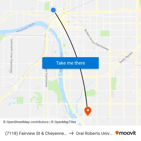 (7118) Fairview St &  Cheyenne Ave Eb to Oral Roberts University map