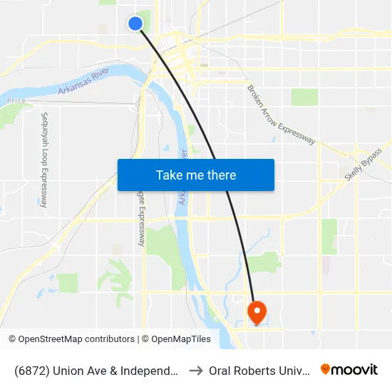 (6872) Union Ave & Independence St to Oral Roberts University map