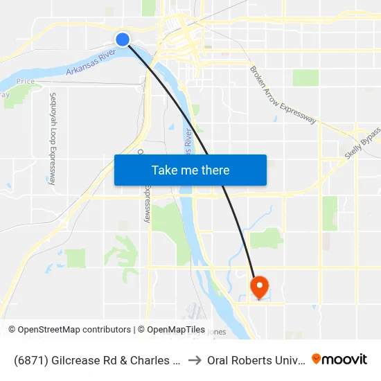 (6871) Gilcrease Rd & Charles Page Nb to Oral Roberts University map