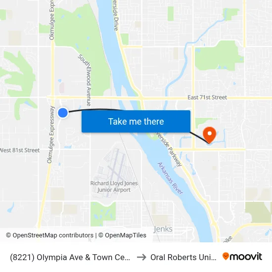 (8221) Olympia Ave & Town Center Dr. Sb to Oral Roberts University map