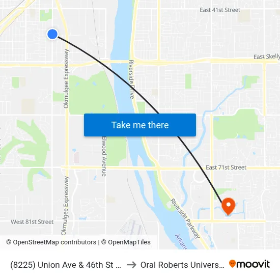 (8225) Union Ave & 46th St Nb to Oral Roberts University map