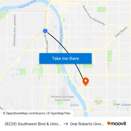 (8229) Southwest Blvd & Union Pl Nb to Oral Roberts University map