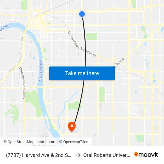 (7737) Harvard Ave & 2nd St Sb to Oral Roberts University map