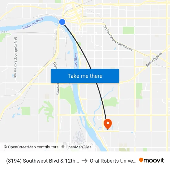 (8194) Southwest Blvd & 12th St Sb to Oral Roberts University map