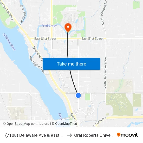 (7108) Delaware Ave & 91st St Sb to Oral Roberts University map